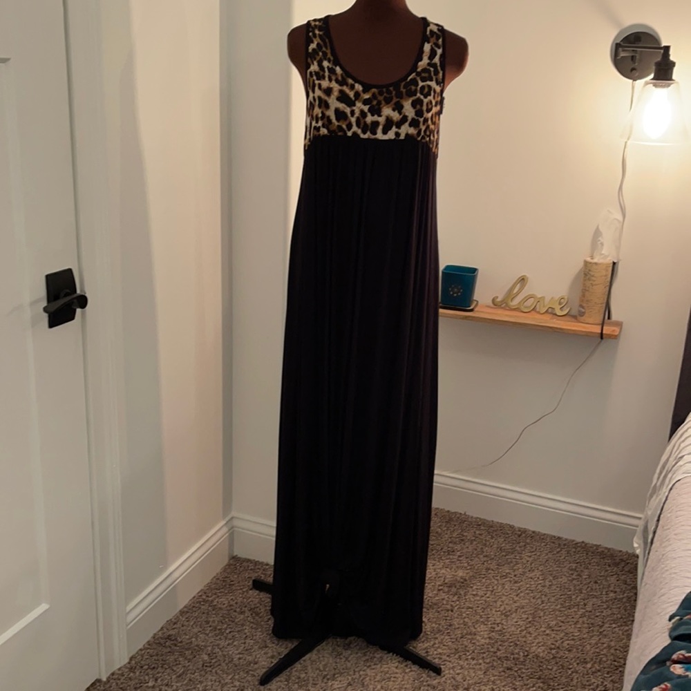 Black Animal Print Maxi Dress Small Runs Large